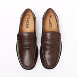 Lucini Formal Men Brown Leather Mocassin Heels Shoes Slip On Wedding Loafer - BOOTSANDLEATHER