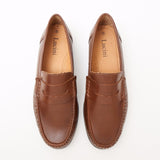 Lucini Formal Men Tan Brown Leather Moccasin Heels Shoes Slip On Casual Loafer - BOOTSANDLEATHER