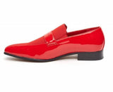 Rossellini Monzese Mens Shoes Red Faux Shiny Leather Wedding Moccasin Loafer - BOOTSANDLEATHER