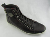 Harley Davidson Oberlin Dark Brown Leather Biker Men Shoes High Top Sneaker Zip - BOOTSANDLEATHER