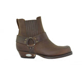 Loblan 096 Brown Leather Cowboy Ankle Boots Biker Western Square Chisel Toe Boot - BOOTSANDLEATHER