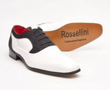 Rossellini Roberto Mens Shoes Lace Up Brogue White Black Pointed Casual Shoe - BOOTSANDLEATHER