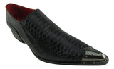 Rossellini Benitez Mens Shoes Black Leather Lined Metal Pointed Rock Shoe - BOOTSANDLEATHER