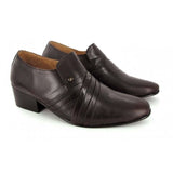 Lucini Formal Mens Cuban Heels Cross Leather Slip On Wedding Shoes Brown - BOOTSANDLEATHER