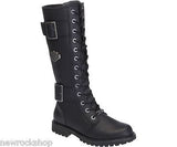 New Harley Davidson Belhaven Motorbike Black Ladies Leather Hi Lace Zip Boots - BOOTSANDLEATHER