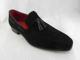 Rossellini Jersey Mens Moccasin Shoes Black Faux Suede Loafer Tussle - BOOTSANDLEATHER