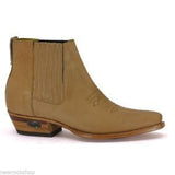 Loblan 298 Tan Beige Leather Men'S Short Boots Classic Ankle Cowboy Pointed Boot - BOOTSANDLEATHER