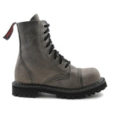 Angry Itch 8 Hole Punk Vintage Grey Leather Army Ranger Boot Steel Toe - BOOTSANDLEATHER