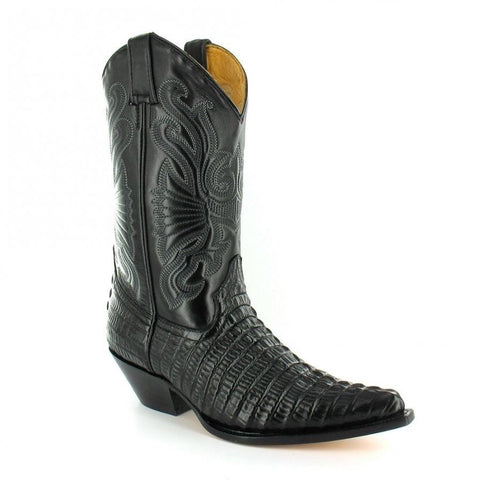 Grinders Carolina Crocodile  Black Western Leather Boots High Pointed Toe - BOOTSANDLEATHER