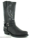 Grinders New Unisex Bald Eagle Boot Black Biker Cowboy Western Leather Boots - BOOTSANDLEATHER