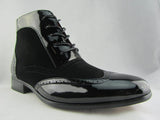 Rossellini Montez Men Black Suede Patent Brogues Ankle Boots Leather Lined Heel - BOOTSANDLEATHER