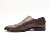 Lucini Formal Men Brown Leather Brogue Formal Heels Buckle Shoes Wedding Office - BOOTSANDLEATHER