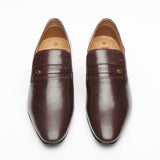 Lucini Formal Mens Moccasin Cuban Heels Leather Slip On Wedding Shoes Brown - BOOTSANDLEATHER
