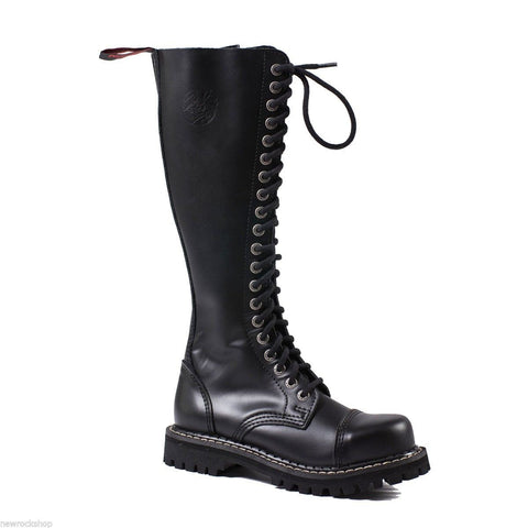 Angry Itch 20 Hole Punk Black Buckle Leather Army Ranger Boots Steel Toe Zip - BOOTSANDLEATHER