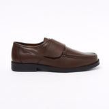Lucini Formal Men Brown Leather Velcro Heels Smart Shoes Slip On Wedding Loafer - BOOTSANDLEATHER