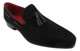 Rossellini Jersey Mens Moccasin Shoes Black Faux Suede Loafer Tussle - BOOTSANDLEATHER