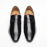 Lucini Formal Mens Mocassin Cuban Heels Real Leather Slip On Wedding Shoes Black - BOOTSANDLEATHER