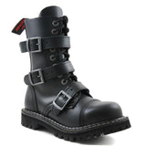 Angry Itch 10 Hole Black Leather Combat Boots 3 Buckle Army Ranger Steel Toe Zip - BOOTSANDLEATHER