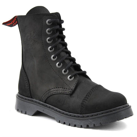 Angry Itch 8 Hole Punk Vintage Vintage Black Leather Army Ranger Boot Light Sole - BOOTSANDLEATHER