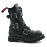 Angry Itch 10 Hole Black Leather Combat Boots 3 Buckle Army Ranger Steel Toe Zip - BOOTSANDLEATHER