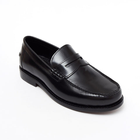 Lucini Formal Men Black Leather Moccasin Heels Shoes Slip On Goodyear Welted - BOOTSANDLEATHER