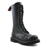 Angry Itch 14 Hole Black Combat Leather Army Ranger Boots Steel Toe Punk Zip - BOOTSANDLEATHER