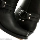 Grinders Harness Hi Black Western Leather Biker Boots High Cowboy Boots - BOOTSANDLEATHER