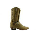 Loblan 2476 Tan Beige Leather Cowboy Boots Handmade Classic Western Buckle Boot - BOOTSANDLEATHER