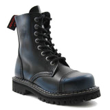 Angry Itch 8 Hole Punk Black Blue Leather Combat Boots Ranger Steel Toe Side - BOOTSANDLEATHER