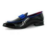 Rossellini Parker Mens Moccasin Shoes Black Blu Patent Loafer Tussle - BOOTSANDLEATHER
