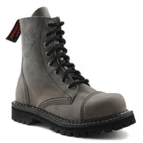 Angry Itch 8 Hole Punk Vintage Grey Leather Army Ranger Boot Light Sole - BOOTSANDLEATHER