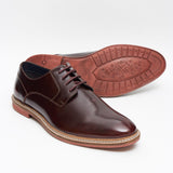 Lucini Formal Men Burgundy Leather Formal Lace-Up Shoes Wedding Office - BOOTSANDLEATHER