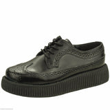 Tuk Av8876 T.U.K. Unisex Shoes Viva Low Sole Creeper Black Wingtip Brogue A8876 - BOOTSANDLEATHER