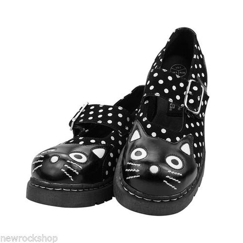Tuk T2210 Womens Suede Polka Dot Kitty Mary Jane Shoes Black & White - BOOTSANDLEATHER