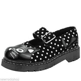 Tuk T2210 Womens Suede Polka Dot Kitty Mary Jane Shoes Black & White - BOOTSANDLEATHER