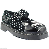 Tuk T2210 Womens Suede Polka Dot Kitty Mary Jane Shoes Black & White - BOOTSANDLEATHER