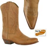 Loblan 194 Tan Beige Leather Cowboy Boots Handmade Classic Men'S Western Boot - BOOTSANDLEATHER