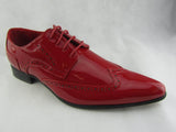 Rossellini Prato Z2 Mens Shoes Lace Up Brogue Red Patent Pointed Casual Shoe - BOOTSANDLEATHER