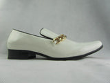 Rossellini Prince Mens Moccasin Shoes White Leather Lined Gold Heel Loafer - BOOTSANDLEATHER
