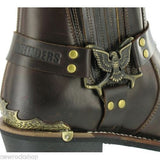 Grinders Rare Eagle Low Cowboy Biker Brown Leather Boots Western High Quality - BOOTSANDLEATHER
