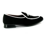 Rossellini Jude Mens Moccasin Shoes Black White Faux Suede Loafer Tussle - BOOTSANDLEATHER