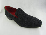 Rossellini Carlo Mens Shoes Black Faux Suede Studded Heel Loafer Moccasin - BOOTSANDLEATHER