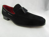 Rossellini Jersey Mens Moccasin Shoes Black Faux Suede Loafer Tussle - BOOTSANDLEATHER