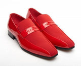 Rossellini Monzese Mens Shoes Red Faux Shiny Leather Wedding Moccasin Loafer - BOOTSANDLEATHER