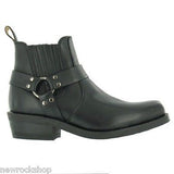 Grinders Rare Waxy Renegade Low Unisex Biker Black Leather Western Boots - BOOTSANDLEATHER