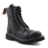 Angry Itch Black Leather Combat Boots 8 Hole Punk Army Ranger Steel Toe - BOOTSANDLEATHER