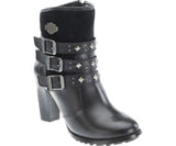 Harley Davidson Abbey Ladies Black Leather Biker Heel Boots Triple Strap Dress - BOOTSANDLEATHER