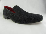 Rossellini Carlo Mens Shoes Black Faux Suede Studded Heel Loafer Moccasin - BOOTSANDLEATHER