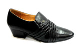 Lucini Formal Mens Cuban Heels Cross Leather Slip On Wedding Shoes Black - BOOTSANDLEATHER