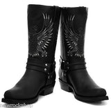 Grinders New Unisex Bald Eagle Boot Black Biker Cowboy Western Leather Boots - BOOTSANDLEATHER